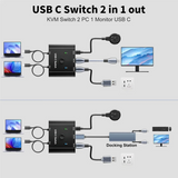 8K USB C KVM Switch USB C SWITCH 2 In1 OUT 8K@30Hz 4K@120Hz PD 100W 10Gbps Data Transmission