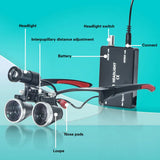 Premium Lab Magnifier with LED Headlight Optical Lab Loupes for Dentist Binocular Magnifying Glasses with Headlamp for Surgery