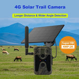 4G Trail Camera Photo Traps with 7500mAh Solar Panel 4MP 2K Video Cloud Storage Live Views Wide Angel Detection for Hunting
