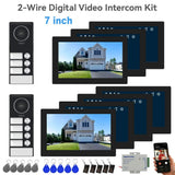 2-4 Unit Home 2 Wire 7inch Touch Video Intercom for Apartments Residential Video Door Phone System with RFID Card APP Unlock