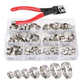 130pcs 7 Size Single Ear Hose Clamps Stainless Steel with Ear Clamp Pliers,7-21mm Stepless Cinch Rings Crimp Assortment Kit