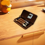 Leather Pen Storage Bag Pencil Pouch with Zipper Vintage Pen Case Holder for Office Receipts Invoices School Stationery Supplies
