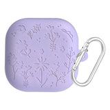 Engraved Flower Protective Skin Cover for Samsung Galaxy Buds4/4Pro Protective Earbuds Case with Keychain Scratch-Resistant