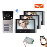 4 wire 7 inch Apartment Building Wifi Video Intercom App Remote Unlock with 2/3/4 Buttons for Family HD Video Door Phone System