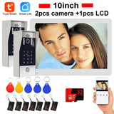 New 5in1 Fingerprint Unlock Tuya Smart 10inch Wifi Video Intercom System Video Door Phone 2pcs 1080P Camera with Motion Detector