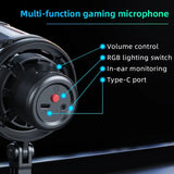 USB Microphone for PC Condenser Podcast Mic for Studio Recording with Headphone Jack, Led, Noise Cancellation Gaming Microphone