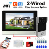 2 Wire Digital Video Intercom System, 7 Inch Wireless WIFI Monitor 1080P Doorphone Camera Video Doorbell IC Card Tuya APP Unlock