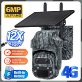 4G Solar Powered Trail Camera PTZ Camera with 12X PIR Human Detection HD 6MP IP Camouflage WIFI Cameras For Outdoor Security