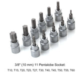 Professional 34pcs Torx Bit Socket & E-Torx Star Socket Set 3/8'' 5/16'' Drive Kit ith Storage Box Handheld Tool