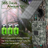 Solar Powered Cellular Trail Camera, Traps with Sim Card, Live Stream, No Glow, IR, 4G App, Hunting Camera