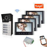 4 wire 7 inch Apartment Building Wifi Video Intercom App Remote Unlock with 2/3/4 Buttons for Family HD Video Door Phone System