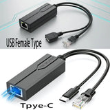 New POE Splitter 48V to 5V USB Female / tpye-C 100Mbps and1000Mbps Gigabit POE Camera Injector Power Supply for Huawei Hikvision