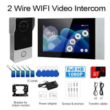 2 Wire 7 Inch Tuya App 1080P Wifi Smart Video DoorPhone Intercom System with Wired Doorbell APP/IC Card Swipe TouchScreen