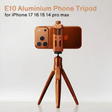 E10 Phone Tripod Stand for IPhone 17 Pro Max - Aluminium Smartphone Mini Tripod Pocket Cell Phone Stand Universial