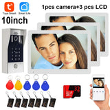 New 5in1 Fingerprint Unlock Tuya Smart 10inch Wifi Video Intercom System Video Door Phone 2pcs 1080P Camera with Motion Detector