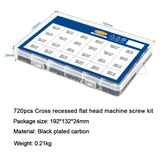 720pcs Laptop Notebook Computer Carbon Steel Screws Kit Set, Flat Head Phillips Screw , M1.4/1.7/2/2.5/3 Countersunk ssd Screws