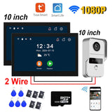 New 2 Wire Digital Video Intercom System 2pcs 10Inch WIFI Monitor 1080P Doorphone Camera Video Doorbell Card Tuya App Unlock