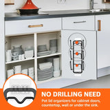 Paquete de 2 organizadores para tapa de olla, soportes para tapa de olla para gabinete de cocina, autoadhesivos/perforantes