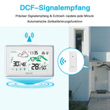 Baldr Wireless Weather Station Digital LCD Temperature Humidity Meter DCF Radio Alarm Clock Calendar Forecast Sensor Frost Point