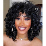 Short Curly Wigs for Black Women Soft Black Big Curly Wig with Bangs Afro Kinky Curls Heat Resistant Natural
