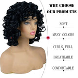 Short Curly Wigs for Black Women Soft Black Big Curly Wig with Bangs Afro Kinky Curls Heat Resistant Natural