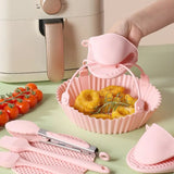 Silicone Air Fryer Baking Pan 7-piece Cake Baking Pan Microwave Oven Tray Food Clip Oil Brush Anti-scald Hand Clip Diy Set
