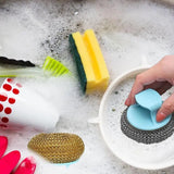Stainless Steel Sponge With Handle Steel Wool Pads For Scrubbing Pots High Abrasion Wire Ball Scour Pad For Pots Pans Grills