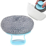 Stainless Steel Sponge With Handle Steel Wool Pads For Scrubbing Pots High Abrasion Wire Ball Scour Pad For Pots Pans Grills