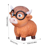 Tabletop Cow Sculpture Tabletop Wear Glasses Cow Statue 3D Resin Outdoor Statues Mini Cattles For Living Room Entrance Hall