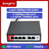 TengFei POE Switch 6Port 100Mbps Switch 4 PoE+2 UpLink With Internal Power Office Home Network Hub for IP Camera with Phone