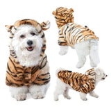 Tiger Dog Halloween Costume Pet Cosplay Clothes Hooded Cat Coat Hoodie Warm Winter Apparel Pet Funny Uniform Cute Dog Cosplay