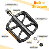 Toptrek MTB Bicycle Pedals Ultralight CNC Aluminium Alloy Anti-Slip Road Bike Flat Pedals Cycling 3-Bearing Bike Pedals BMX