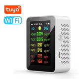 Tuya WIFI 7in1 Air Quality Tester HCHO CO CO2 PM2.5 PM10 TVOC AQI Testing Carbon Dioxide Detector Time Date Display Air Analyzer