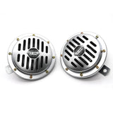 Universal Loud Car Horn Speaker Motorcycle Siren Dual Tone Electric Pump Loud Air Horn 12V Off-road Grille Horn Adapter Silver