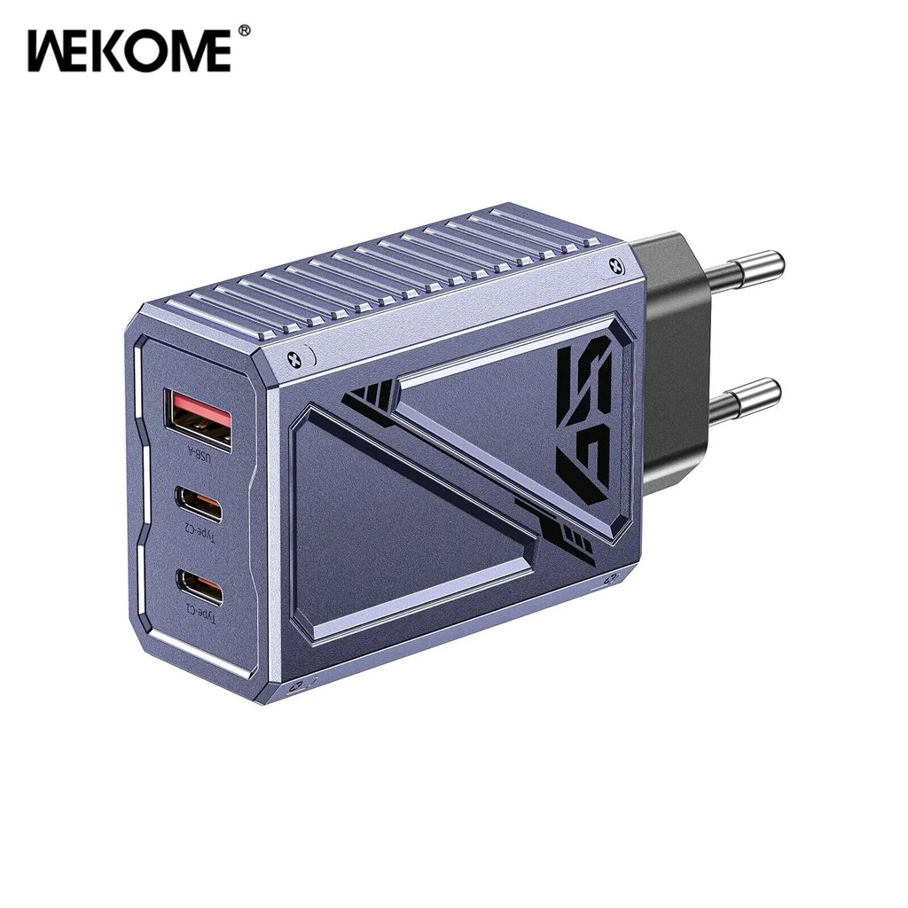 WEKOME 65W GaN Fast Charge Charger Type C Phone Charger 3 Ports Mecha Style for Macbook Pro iPhone 15 Pro Max Samsung S22 Xiaomi