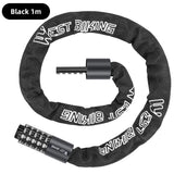 WEST BIKING 100-150cm Bicycle Chain Code Lock Safety 5 Digit Combination Anti-Theft Bicycle Motorcycle Lock E-bike Accessories