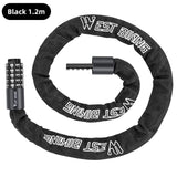 WEST BIKING 100-150cm Bicycle Chain Code Lock Safety 5 Digit Combination Anti-Theft Bicycle Motorcycle Lock E-bike Accessories