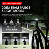 WEST BIKING 1000 Lumens Bicycle Front Light 4800mAh USB Rechargeable Power Bank Cycling Waterproof Flashlight Bike Accessories
