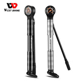 WEST BIKING 120 PSI Bike Pump With Pressure Gauge Aluminum Alloy Tire Inflator Ergonomic hand Pump Extension Hose AV/FV