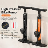 WEST BIKING 160PSI Bicycle Air Pump High Pressure Gauge Floor Pump Hidden Storage Handle Portable Tire Inflator Extension Hose