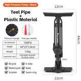 WEST BIKING 160PSI Bicycle Air Pump High Pressure Gauge Floor Pump Hidden Storage Handle Portable Tire Inflator Extension Hose
