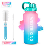 WEST BIKING 2L Fitness Water Bottle Gradient Color Cycling Running Sport Large Capacity Portable Bottle With Cleaning Cup Brush