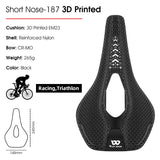 WEST BIKING 3D Printed Saddle Ultralight Comfortable Cycling Saddle Zoned Shock Absorption Seat Cushion Triathlon Racing Saddle
