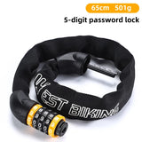 WEST BIKING 65-150cm Multi-length Bike Chain Lock 5 Digit Code Combination Anti-Theft Bicycle Lock Motorcycle Ebike Accessories