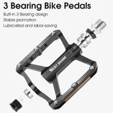 WEST BIKING Aluminum Lightweight Pedals Bicycle 3 Bearings Flat Pedal With Reflector Road Bike Anti-Slip Pedals MTB Accessories