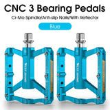 WEST BIKING Aluminum Lightweight Pedals Bicycle 3 Bearings Flat Pedal With Reflector Road Bike Anti-Slip Pedals MTB Accessories