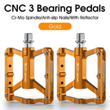 WEST BIKING Aluminum Lightweight Pedals Bicycle 3 Bearings Flat Pedal With Reflector Road Bike Anti-Slip Pedals MTB Accessories