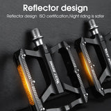 WEST BIKING Aluminum Lightweight Pedals Bicycle 3 Bearings Flat Pedal With Reflector Road Bike Anti-Slip Pedals MTB Accessories