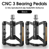 WEST BIKING Aluminum Lightweight Pedals Bicycle 3 Bearings Flat Pedal With Reflector Road Bike Anti-Slip Pedals MTB Accessories
