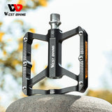 WEST BIKING Aluminum Lightweight Pedals Bicycle 3 Bearings Flat Pedal With Reflector Road Bike Anti-Slip Pedals MTB Accessories